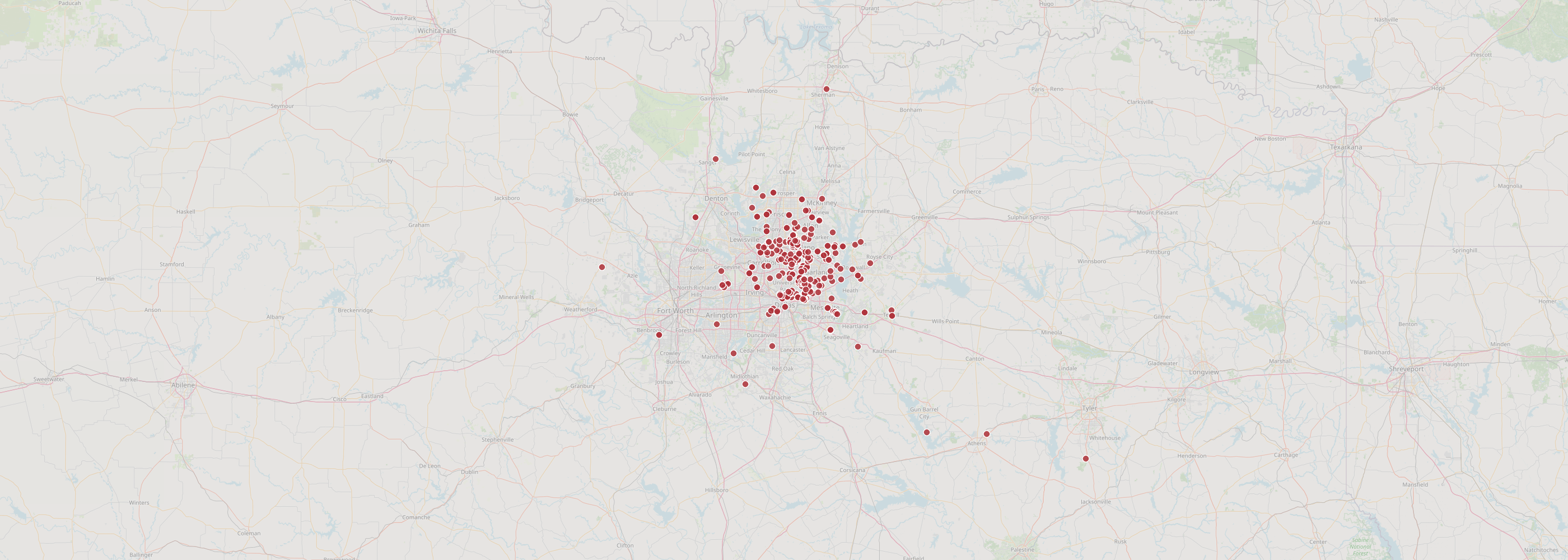 Map of recorded property locations from the PRT transaction archive